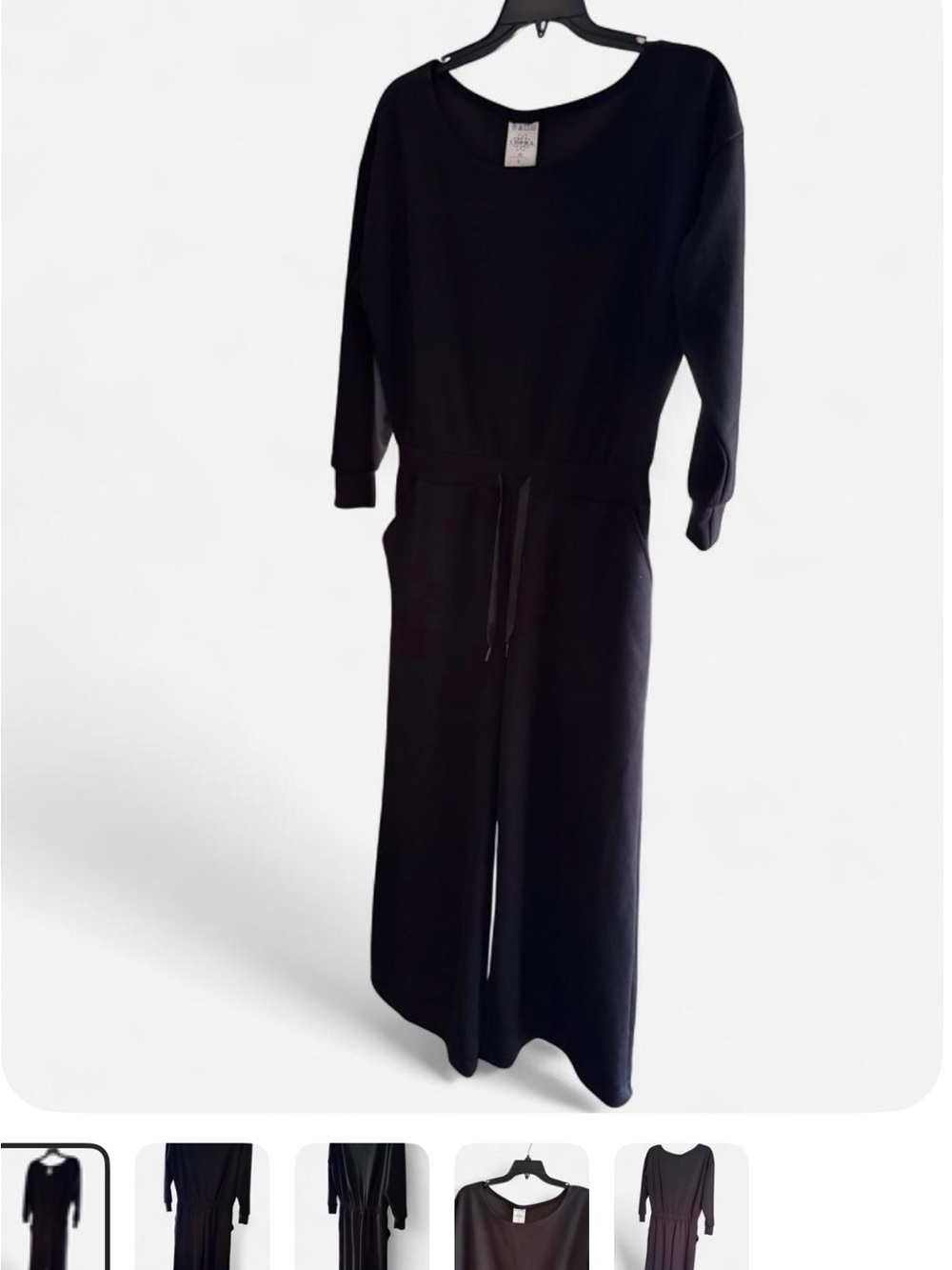 Women's Black Drawstring-Waist Jumpsuit